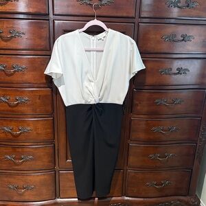 Ted Baker London Two-Tone Black and White Twist-Front Sheath Dress